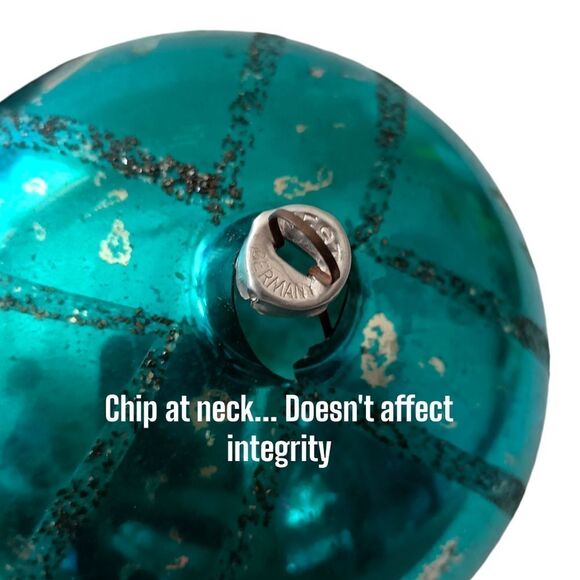 Mercury Glass Ball Ornament Blue West Germany LARGE Handblown 925 Silver Glitter - Picture 3 of 14